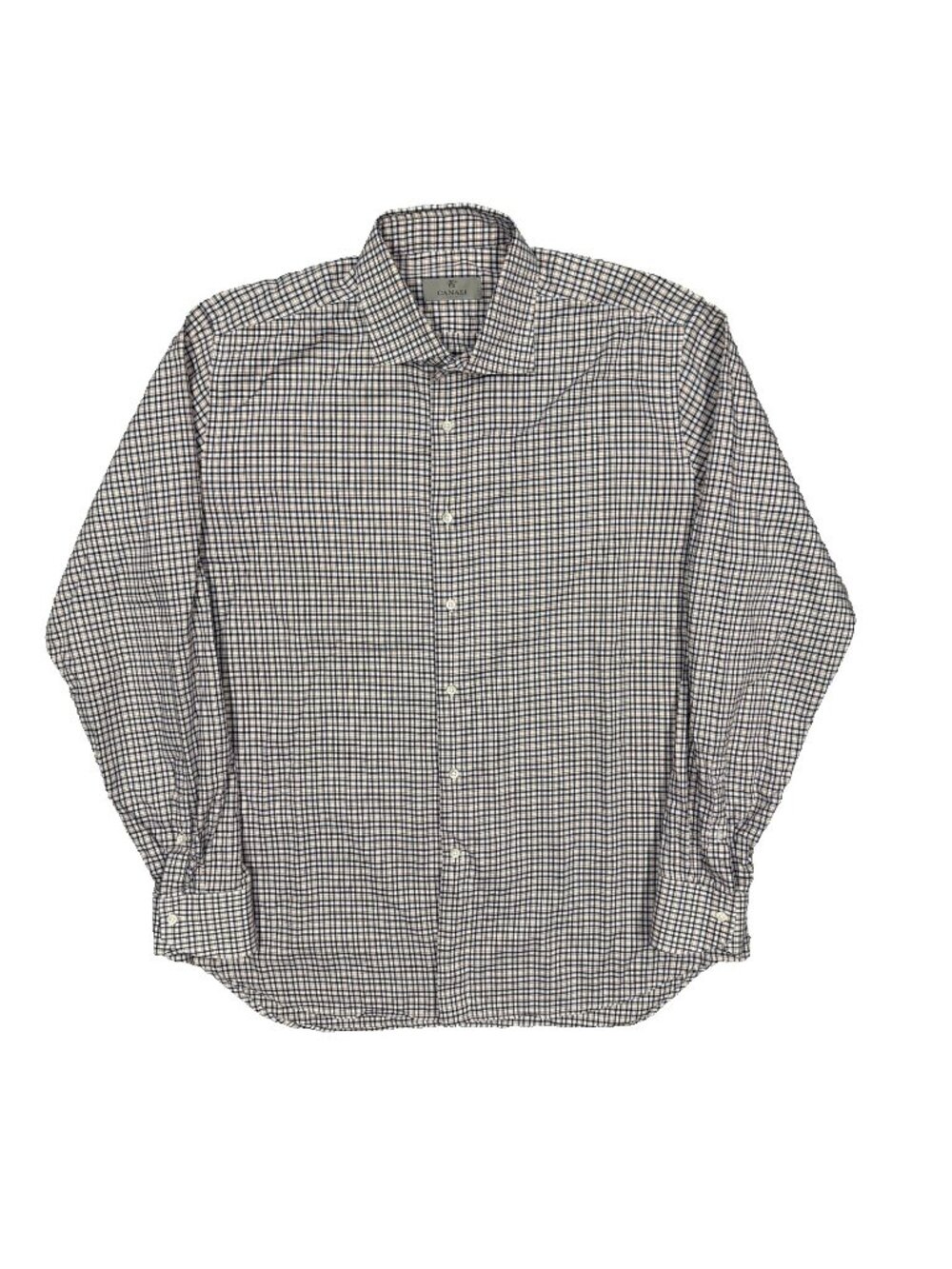 Canali Dress Shirt Check Cotton Italy Yellow/Black Lightweight Long Sleeve 17 XL